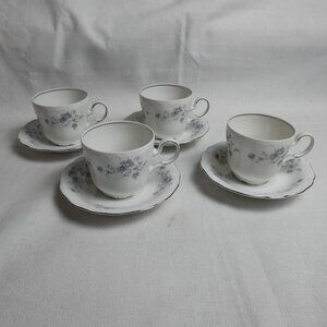 Set Of 4 Johann Haviland Bavaria Germany Blue Garland Tea Cups & Saucers VTG